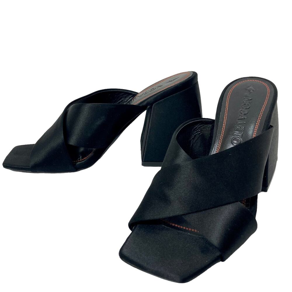 Nodaleto Bulla Banks Block Heel Sandals, EU size 38  black satin Italian shoe